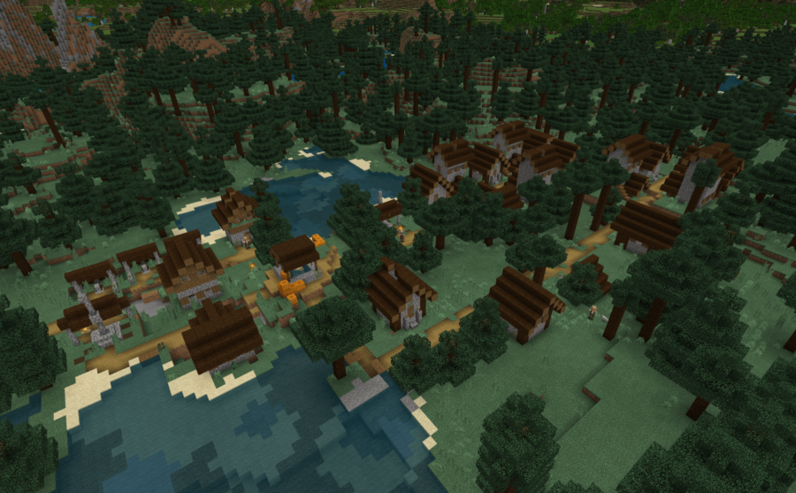 Minecraft'ta bir tayga köyü.