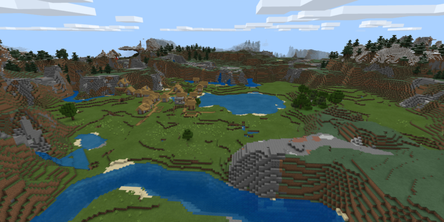 Minecraft'ta bir vadide bir köy.